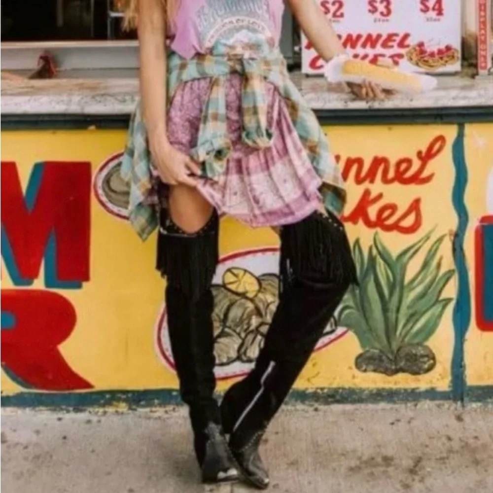 Spell evie Over-the-Knee suede and leather Fringe Boots